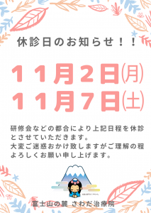 １１月休診日のお知らせ！！